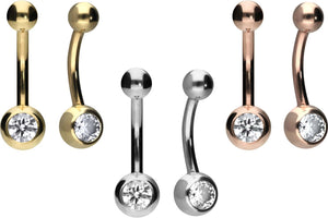 Mini barre de piercing au nombril en cristal de base en or 18 carats piercinginspiration®