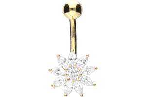 18k gold flower navel piercing barbell piercinginspiration®