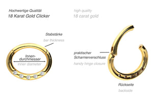 18 carat gold clicker ring oval 5 crystals piercinginspiration®
