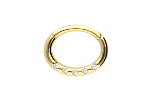 Anello clicker in oro 18 carati ovale 5 cristalli piercinginspiration®