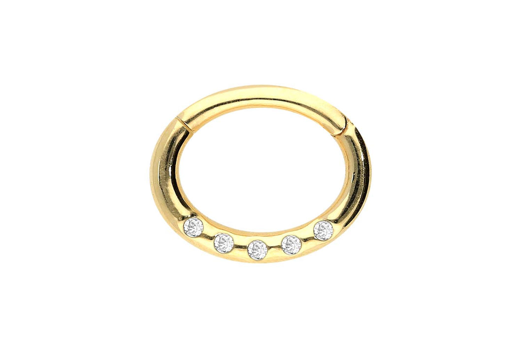 18 Karat Gold Clicker Ring Oval 5 Kristalle piercinginspiration®