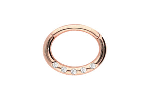 Anello clicker in oro 18 carati ovale 5 cristalli piercinginspiration®