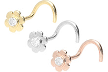 Upload the picture to the gallery viewer, 18k gold flower 1 crystal nose stud spiral piercinginspiration®