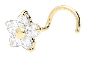 18 carat gold flower crystal nose stud spiral piercinginspiration®