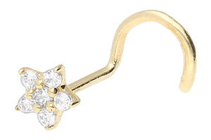 18 carat gold small flower crystal nose stud spiral piercinginspiration®