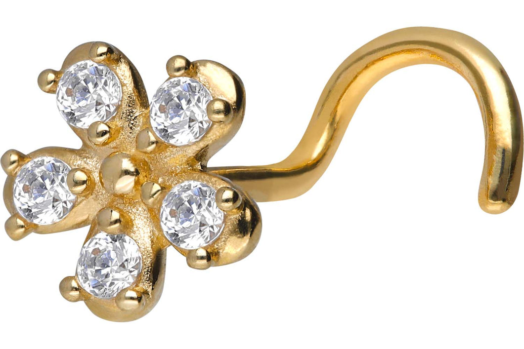 18 Karat Gold Blume 5 Kristalle Nasenstecker Spirale piercinginspiration®