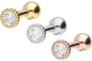 18 carat gold basic crystal ear piercing barbell piercinginspiration®