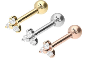 Barbell piercing all'orecchio a fiore con 18 cristalli in oro 3k piercinginspiration®