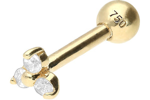 18 Karat Gold 3 Kristalle Blume Ohrpiercing Barbell piercinginspiration®