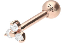 Load image into gallery viewer, 18k Gold 3 Crystals Flower Ear Piercing Barbell piercinginspiration®