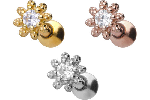 18 Karat Gold Blume Kristall Ohrpiercing Barbell piercinginspiration®