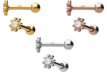 Upload the image to the gallery viewer, 18k gold flower crystal ear piercing barbell piercinginspiration®