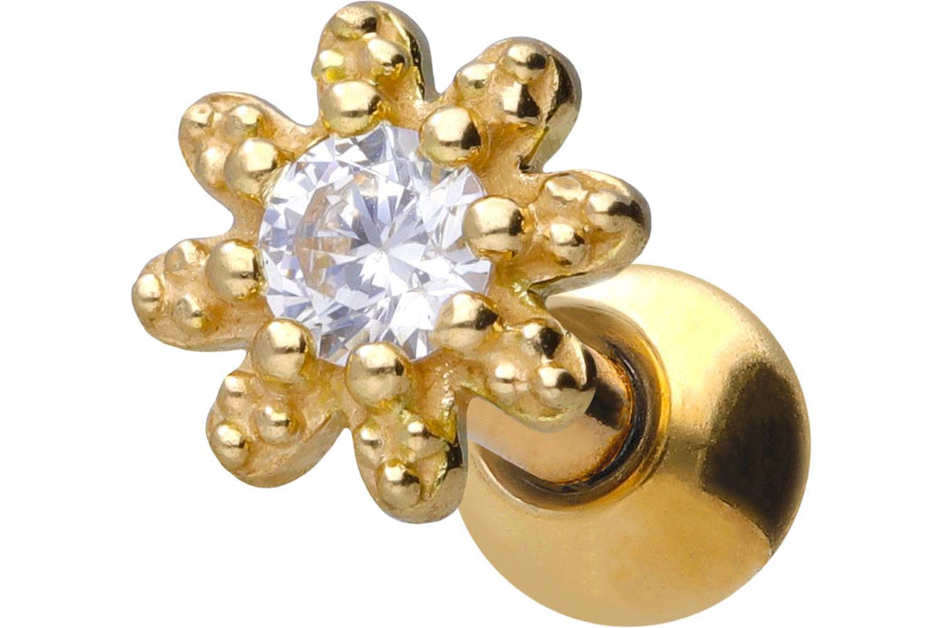 18 Karat Gold Blume Kristall Ohrpiercing Barbell piercinginspiration®