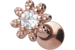 Barra de perforación de oreja de cristal de flor de oro de 18 quilates piercinginspiration®