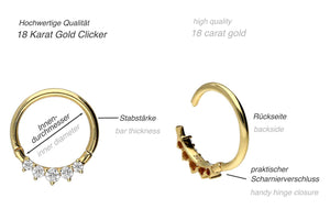 18 Karat Gold Clicker Ring 5 Kristalle piercinginspiration®