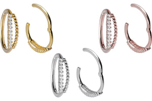 Anillo clicker de oro de 18 quilates con cristales de bolas múltiples dobles piercinginspiration®