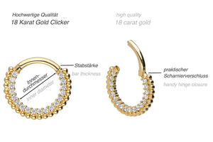 18 carat gold clicker ring inside outside multiple crystals balls piercinginspiration®