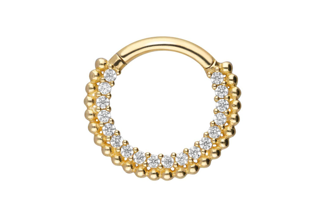 18 Karat Gold Clicker Ring Innen Außen Multiple Kristalle Kugeln piercinginspiration®