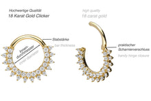 Laden Sie das Bild in den Galerie-Viewer, 18 Karat Gold Clicker Ring Multiple Kristalle Sonne piercinginspiration®