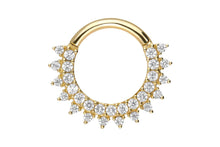 Laden Sie das Bild in den Galerie-Viewer, 18 Karat Gold Clicker Ring Multiple Kristalle Sonne piercinginspiration®