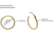 Carica l'immagine nel visualizzatore della galleria, Clicker Ring Turned 18 Carat Gold piercinginspiration®