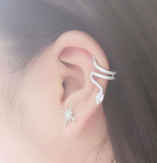Kristall Schlange Ear Cuff 925 Sterling Silber piercinginspiration®
