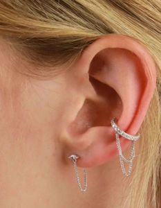 Multiple Kristalle Kette Ear Cuff 925 Sterling Silber 18 Karat Gold piercinginspiration®