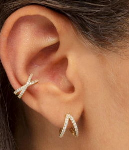 X cross crystal ear cuff 925 sterling silver piercinginspiration®