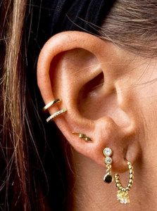 Double Crystals Ear Cuff 925 Sterling Silver 18k Gold piercinginspiration®