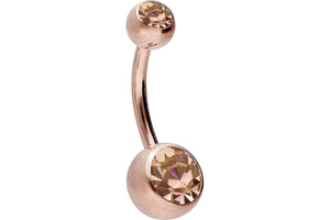 2 crystals navel piercing barbell surgical steel piercinginspiration®