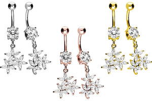 3 crystals flower navel piercing barbell piercinginspiration®