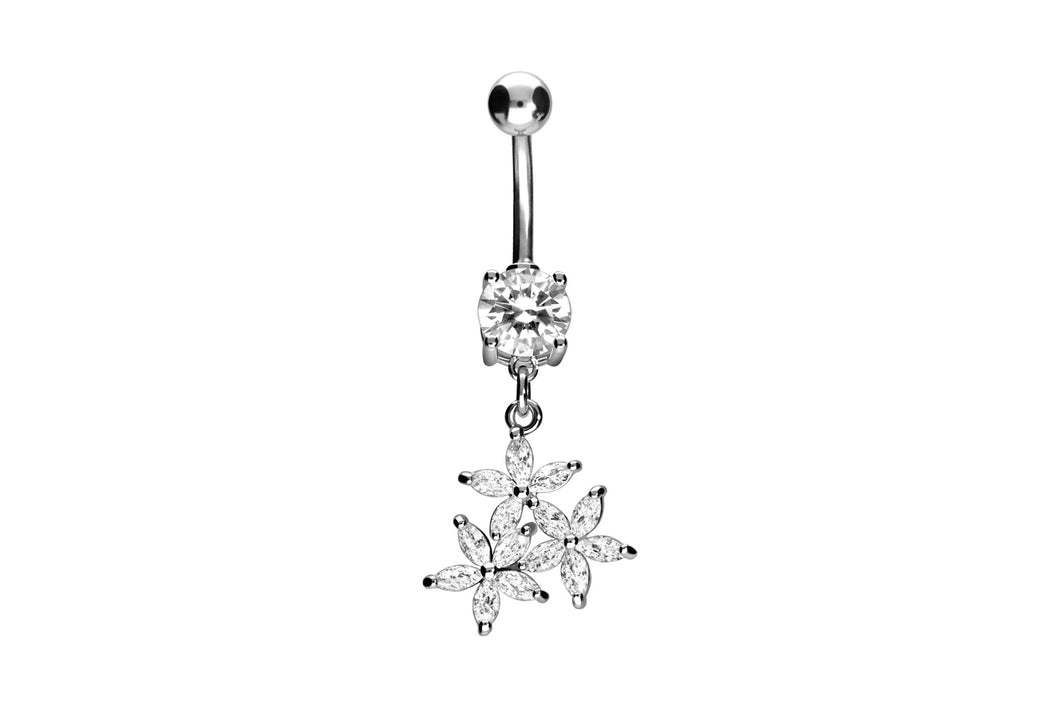 3 Kristalle Blume Bauchnabelpiercing Barbell piercinginspiration®