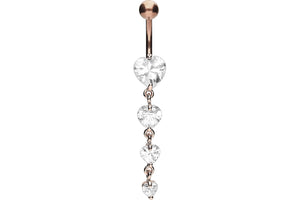 4 crystal heart chain navel piercing barbell piercinginspiration®