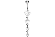 Load the image into the gallery viewer, 4 Crystals Hearts Chain Navel Piercing Barbell piercinginspiration®