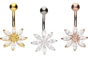 Flor 8 cristales barbell piercing ombligo piercinginspiration®