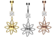 Upload the picture to the gallery viewer, Large Crystal Flower Pendant Navel Piercing Barbell piercinginspiration®