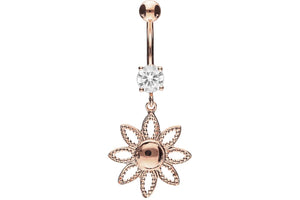 Large crystal flower pendant navel piercing barbell piercinginspiration®