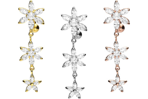 3 Kristalle Blumen Bauchnabelpiercing Barbell piercinginspiration®