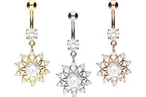 10 crystals flower navel piercing barbell piercinginspiration®