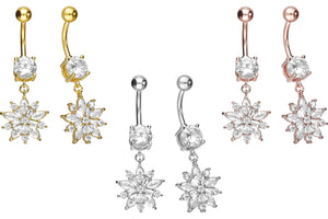 Crystal ice flower navel piercing barbell piercinginspiration®