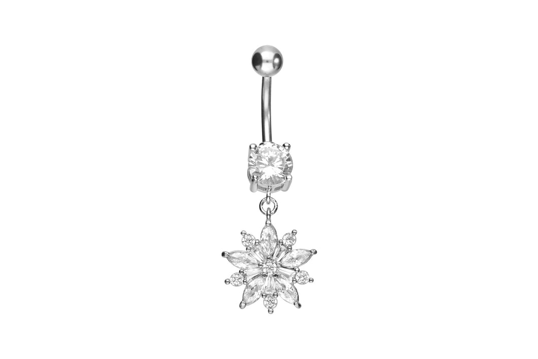 Kristall Eis Blume Bauchnabelpiercing Barbell piercinginspiration®