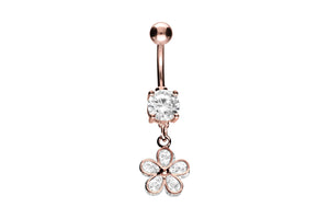 Crystal Flower Round Navel Piercing Barbell piercinginspiration®