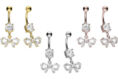 Kristall Baguette Schleife Bauchnabelpiercing Barbell piercinginspiration®