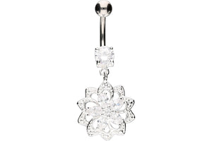 Oriental crystal flower navel piercing barbell piercinginspiration®