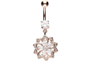 Oriental crystal flower navel piercing barbell piercinginspiration®