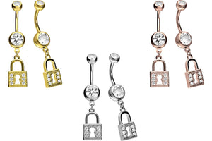 Crystal key lock navel piercing barbell piercinginspiration®