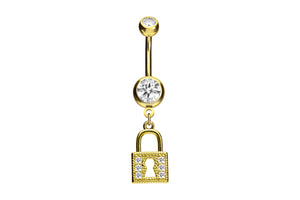 Crystal key lock navel piercing barbell piercinginspiration®