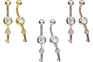 Crystal Key To The Heart Navel Piercing Barbell piercinginspiration®