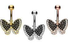 Upload the picture to the gallery viewer, Butterfly Black Crystals Navel Piercing Barbell piercinginspiration®