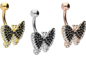 Piercing all'ombelico con farfalla in cristalli neri piercinginspiration®